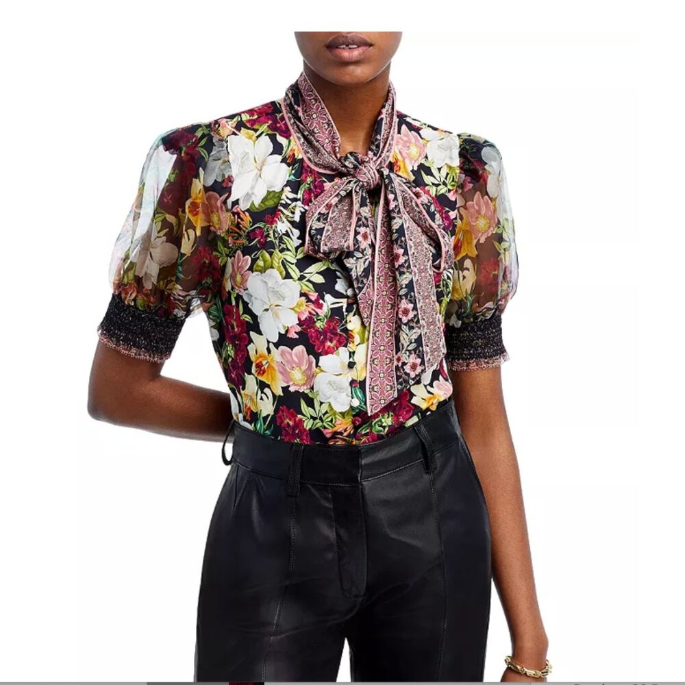 Alice + Olivia Brentley Blouse in Juniper Floral Black - XS - NWT!
